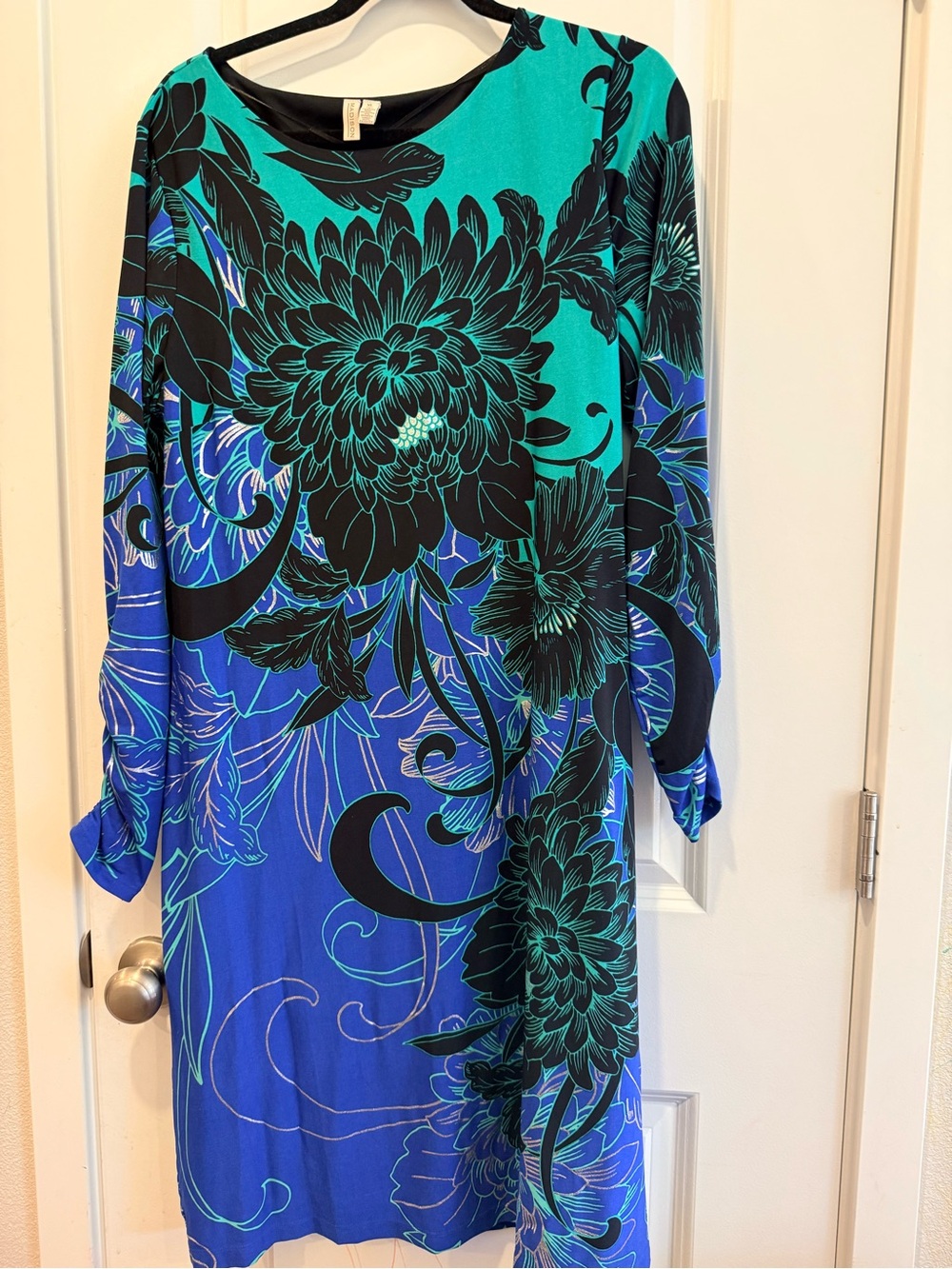 Madison Teal and Royal Blue Floral Long Sleeve Dress